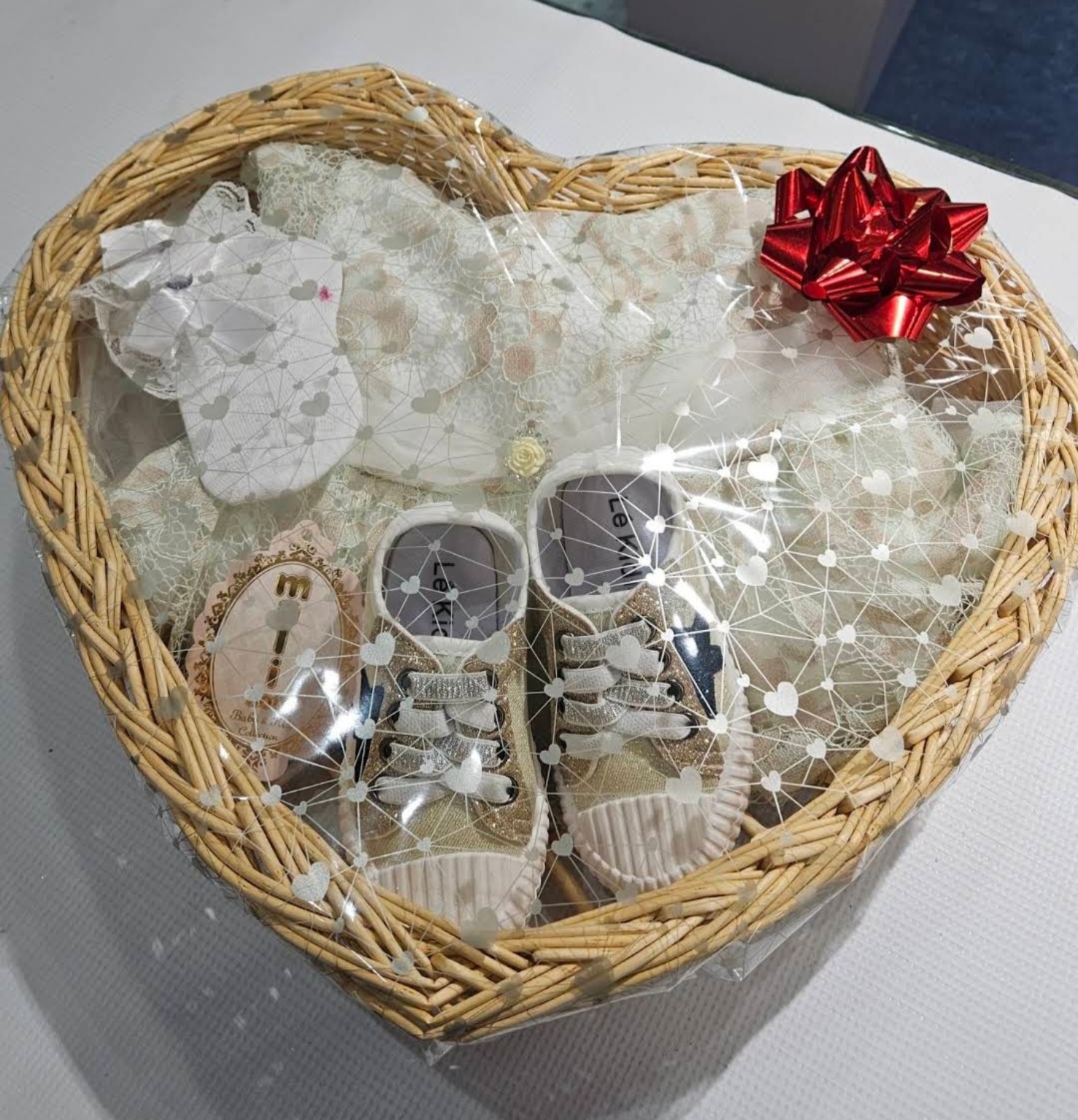 Heart shaped baby gift basket
